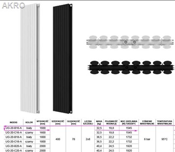Grzejnik pionowy INVENA V20 1600x480 biały